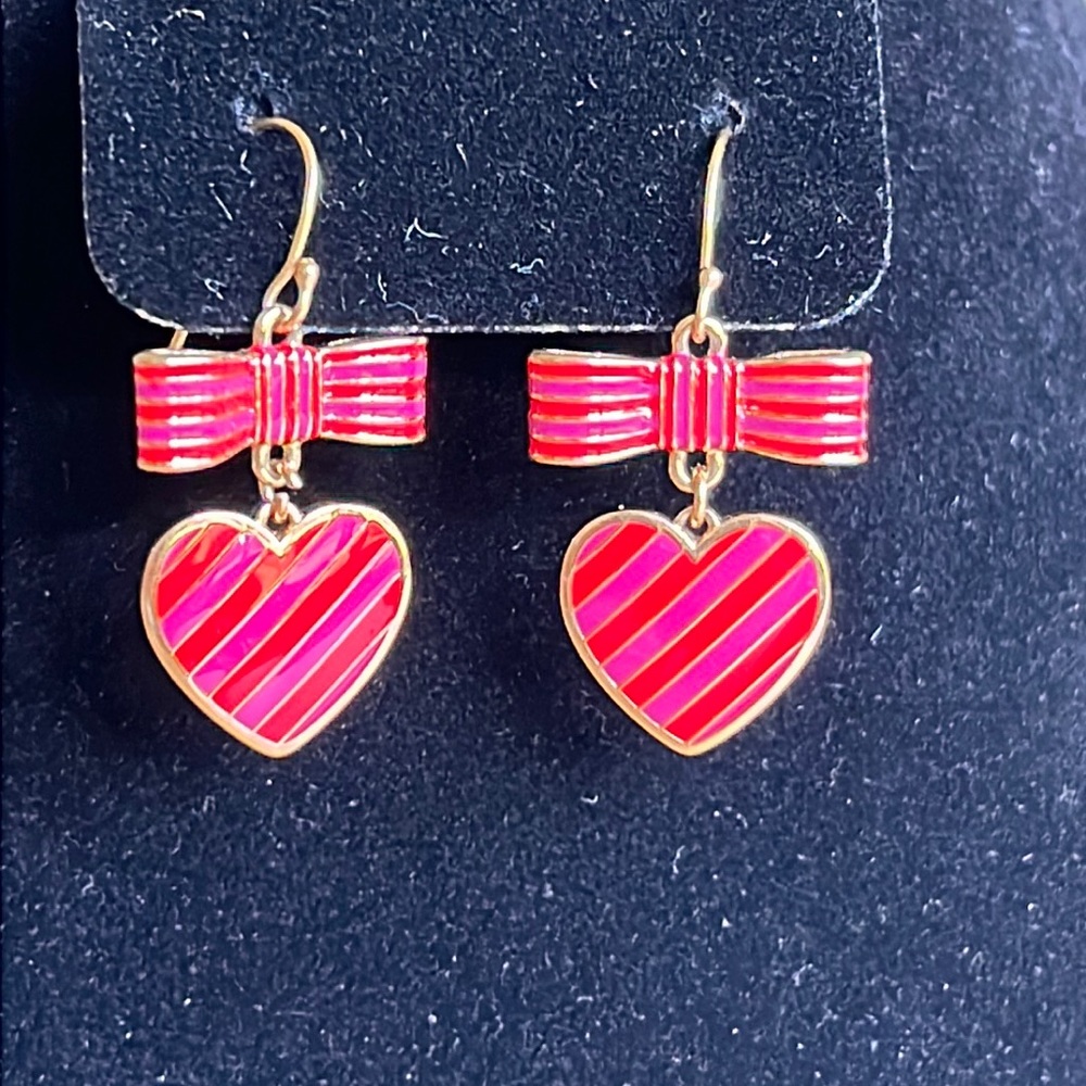 COACH Poppy Heart Striped Heart Earrings